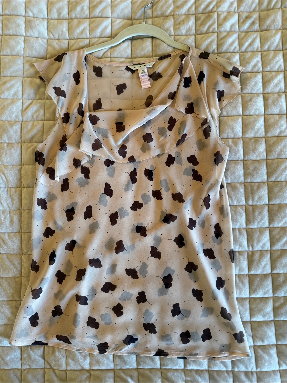 CAbi Cream Cap Sleeve Floral-Spot Blouse